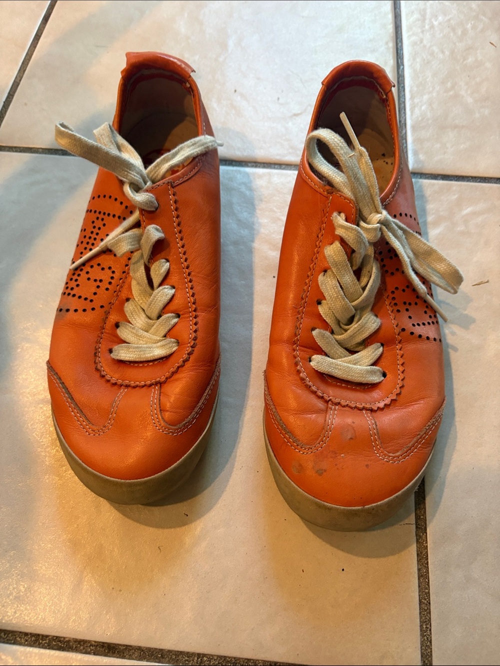 Tory Burch Murphey Perforated Leather Orange Sneakers Women's Shoe